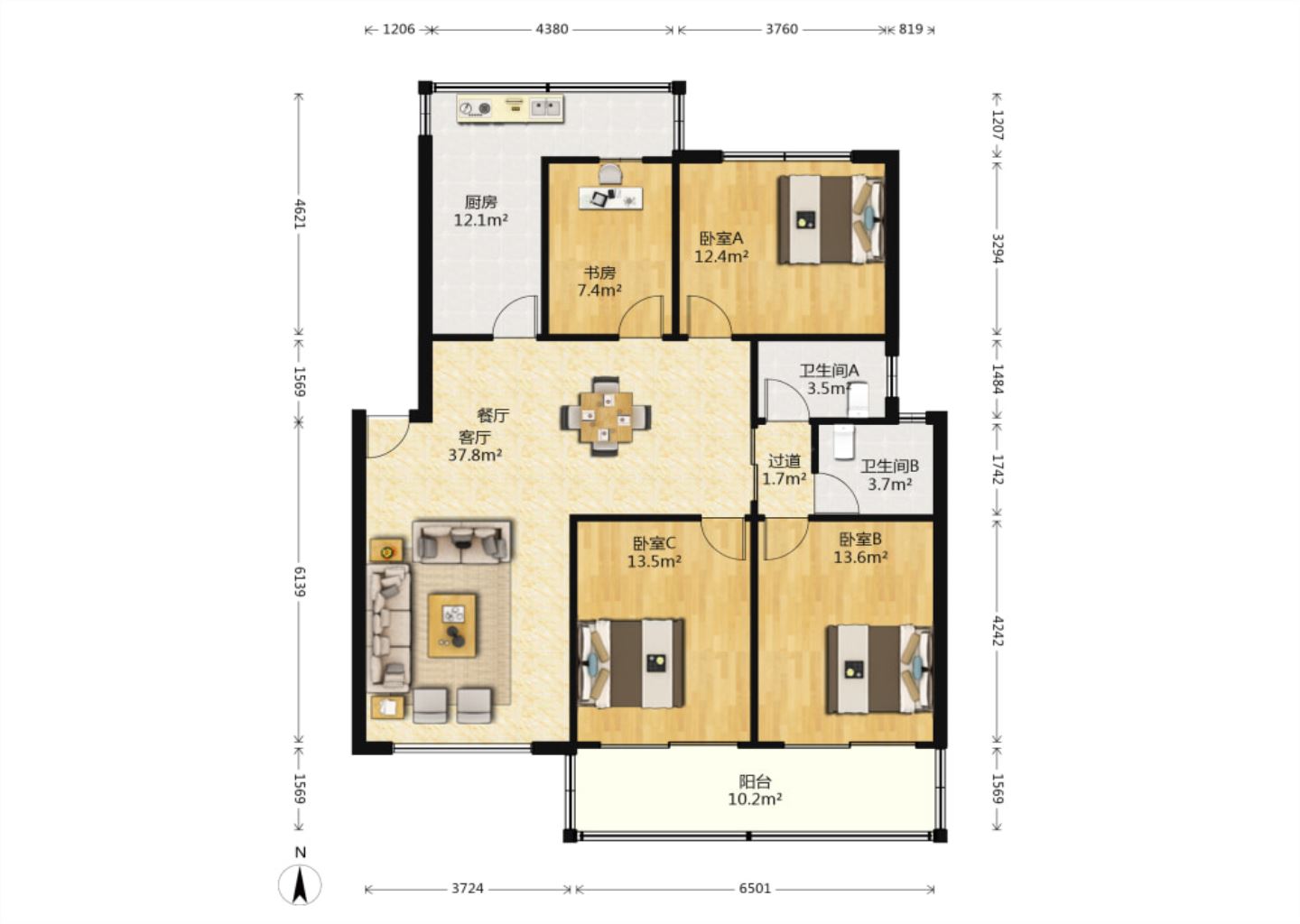 苏东花苑 4室2厅2卫 130m&sup2;