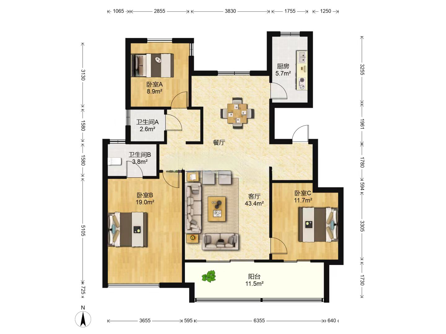 中南万科大都会 3室2厅2卫 131.5m&sup2;