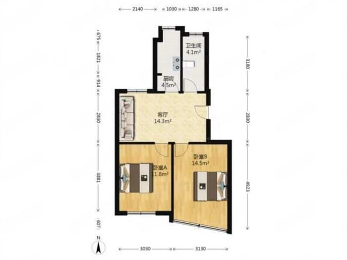 姚港路2号 2室1厅1卫 76m&sup2;