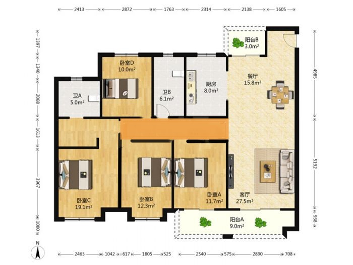 保利香槟国际 4室2厅2卫 156.5m&sup2;
