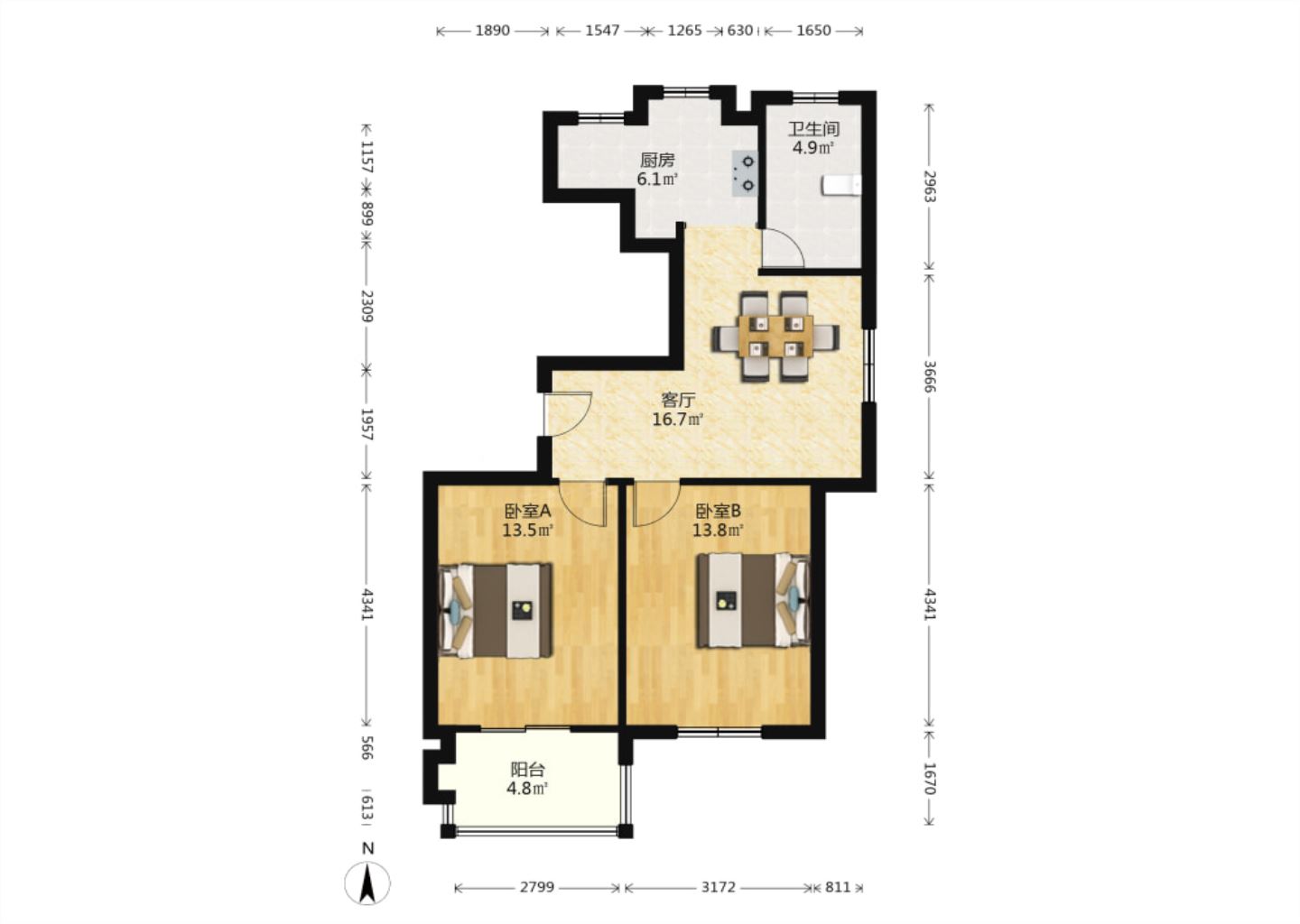 观阳名邸 2室1厅1卫 82m&sup2;