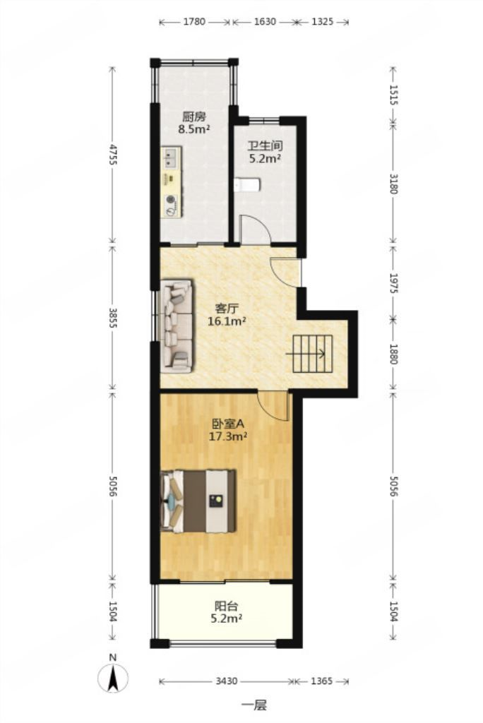 源兴花苑南区 1室1厅1卫 67m&sup2;