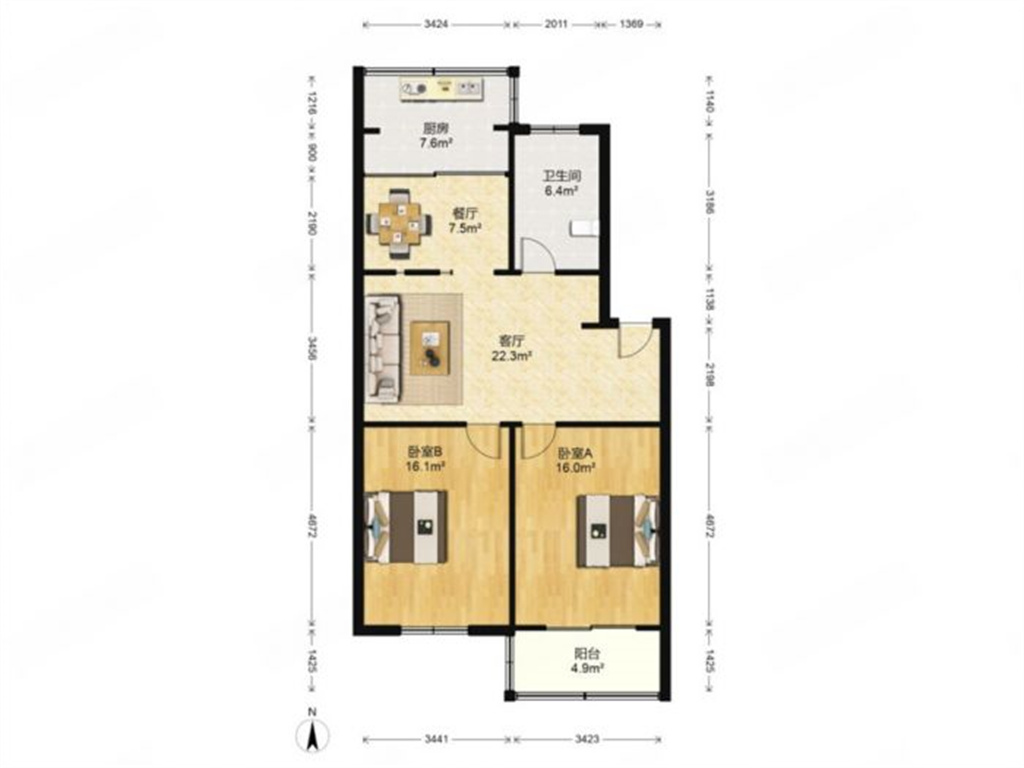 永兴佳园二期 2室1厅1卫 92m&sup2;