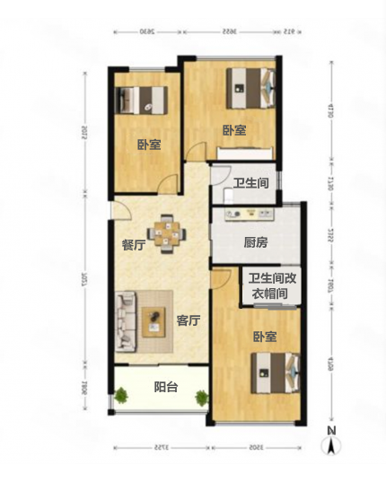 悦达悦海名邸 3室2厅1卫 115m&sup2;