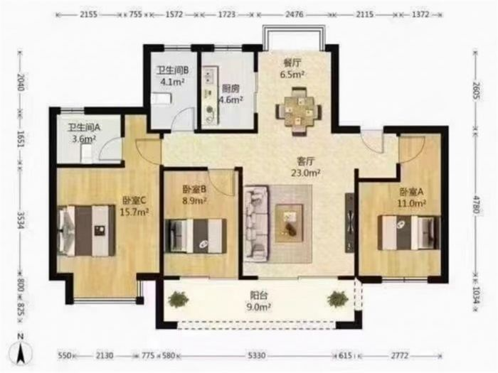 南通绿地新都会 3室2厅2卫 140.00m&sup2;
