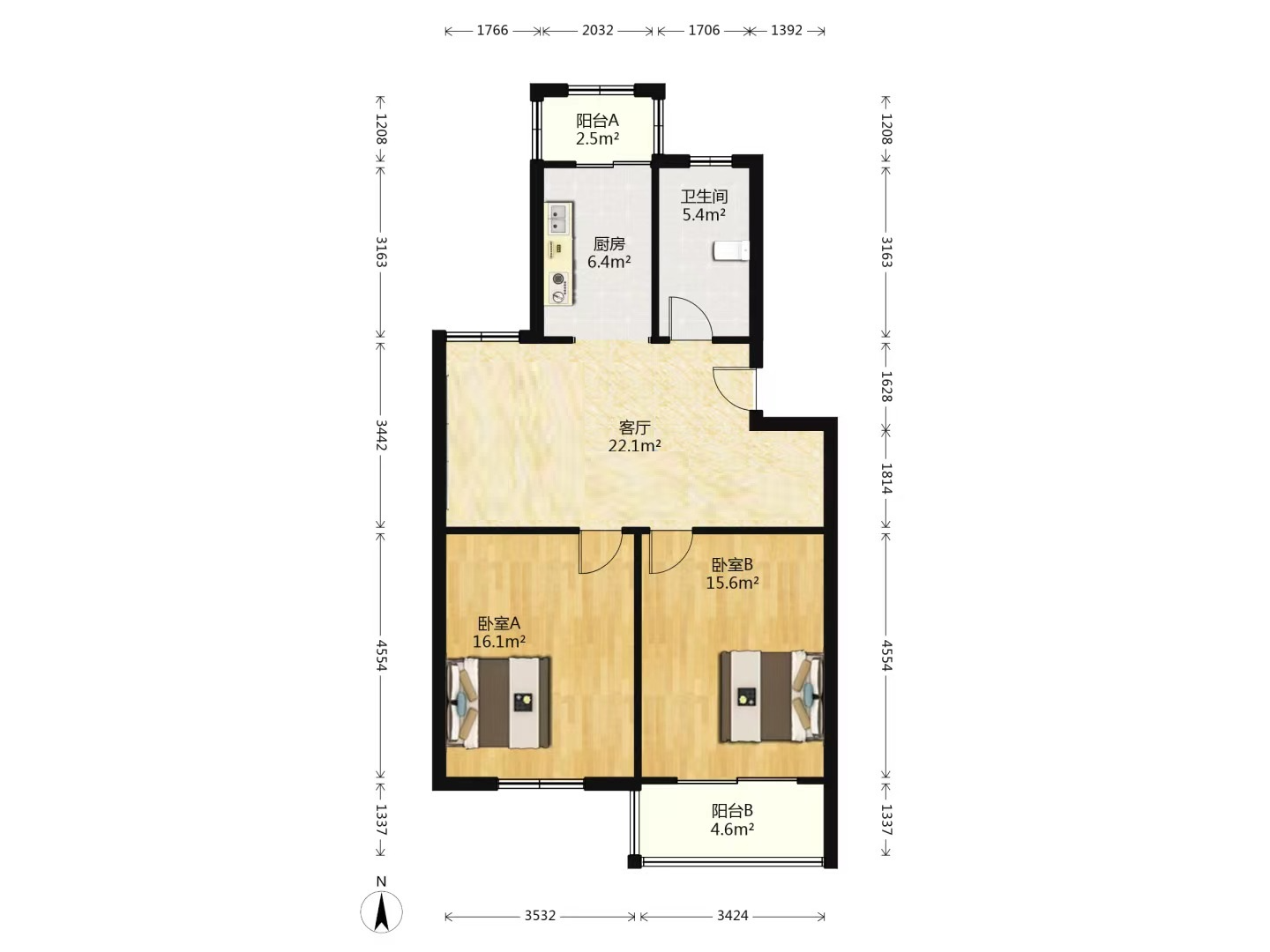 新城新苑 2室1厅1卫 85m&sup2;