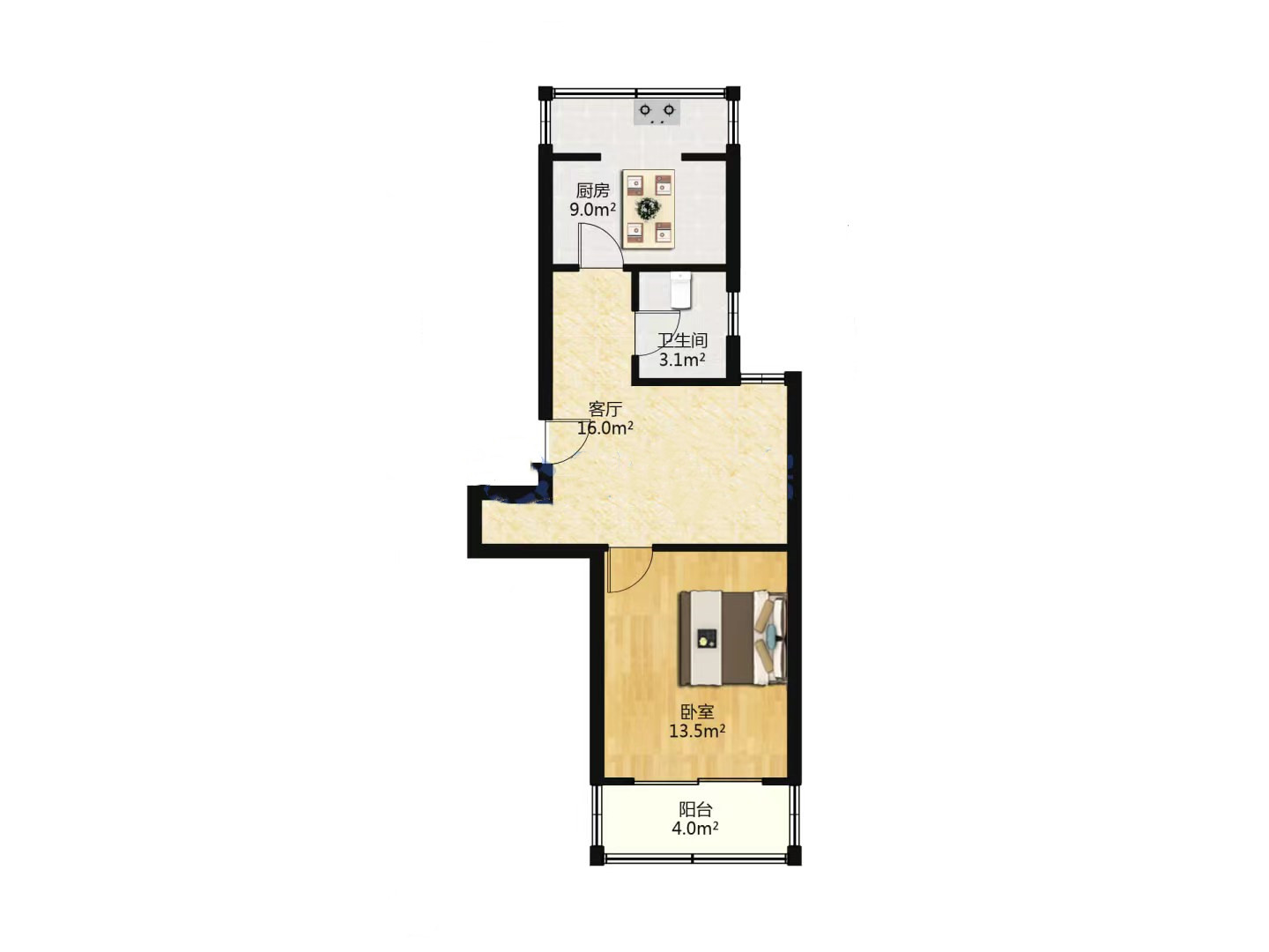 新海通花园 1室1厅1卫 55m&sup2;