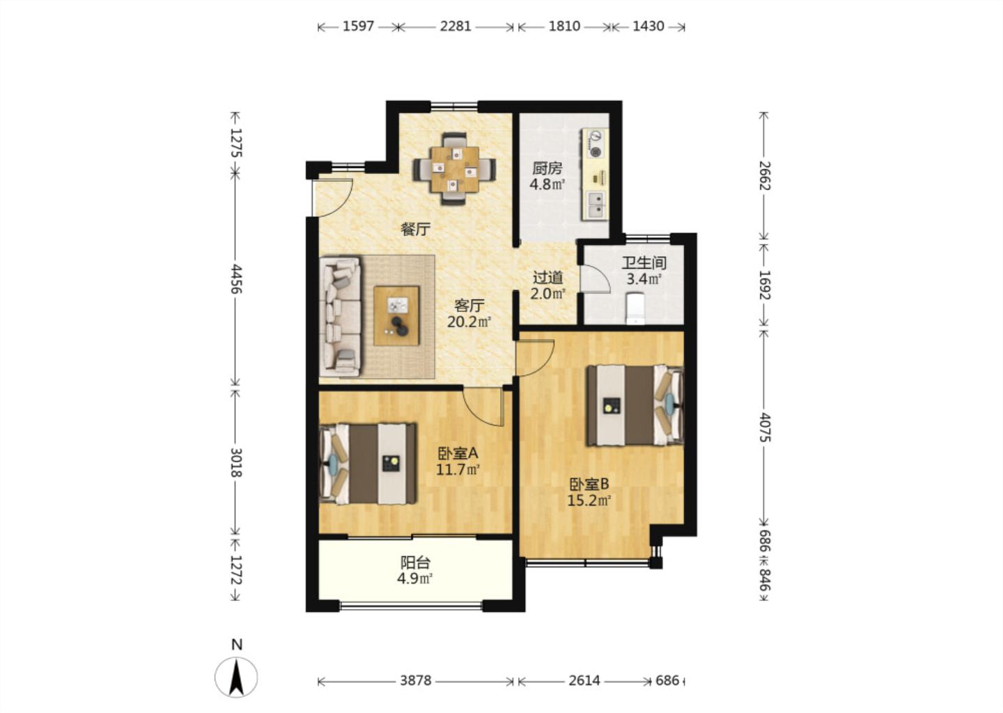 帝奥北城名郡 2室2厅1卫 84.4m&sup2;