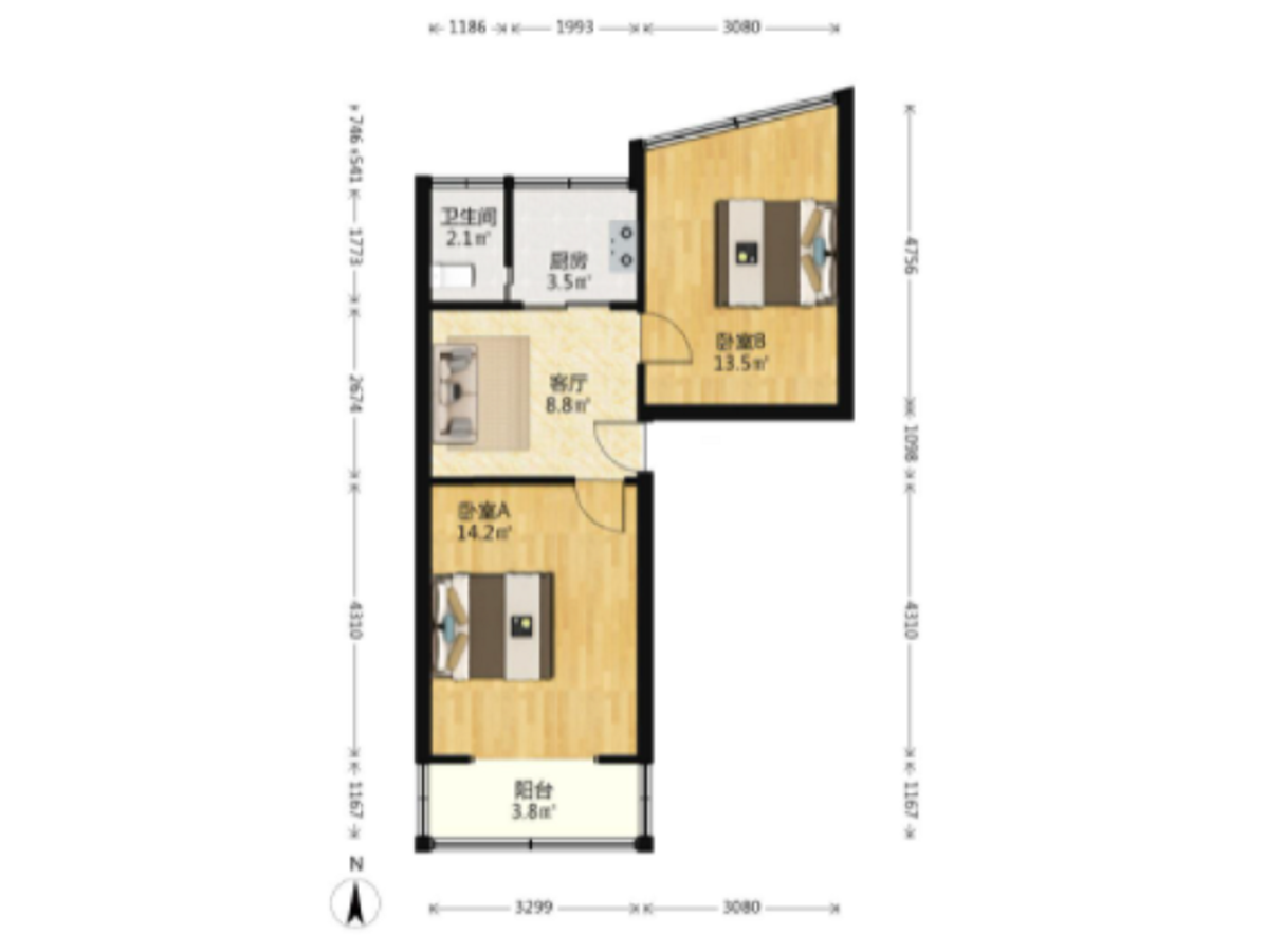 人民中路162号 2室1厅1卫 58m&sup2;
