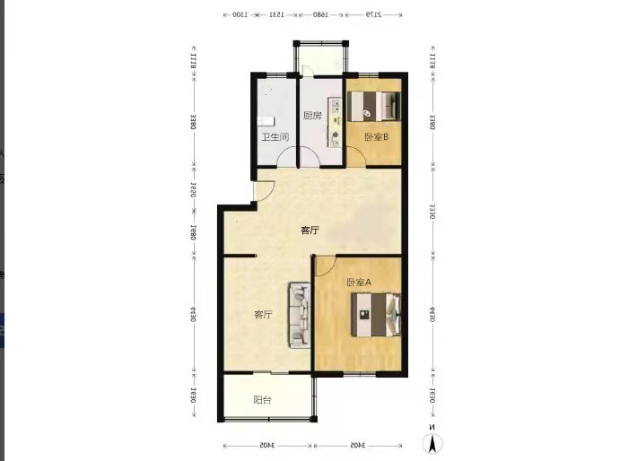 五山新苑 2室1厅1卫 90m&sup2;