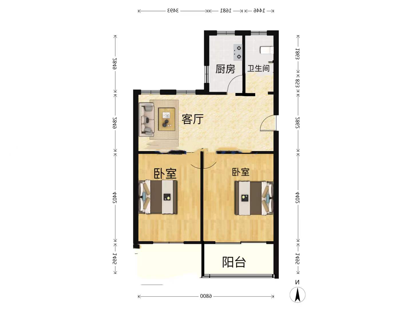 方大花苑 2室2厅1卫 78m&sup2;