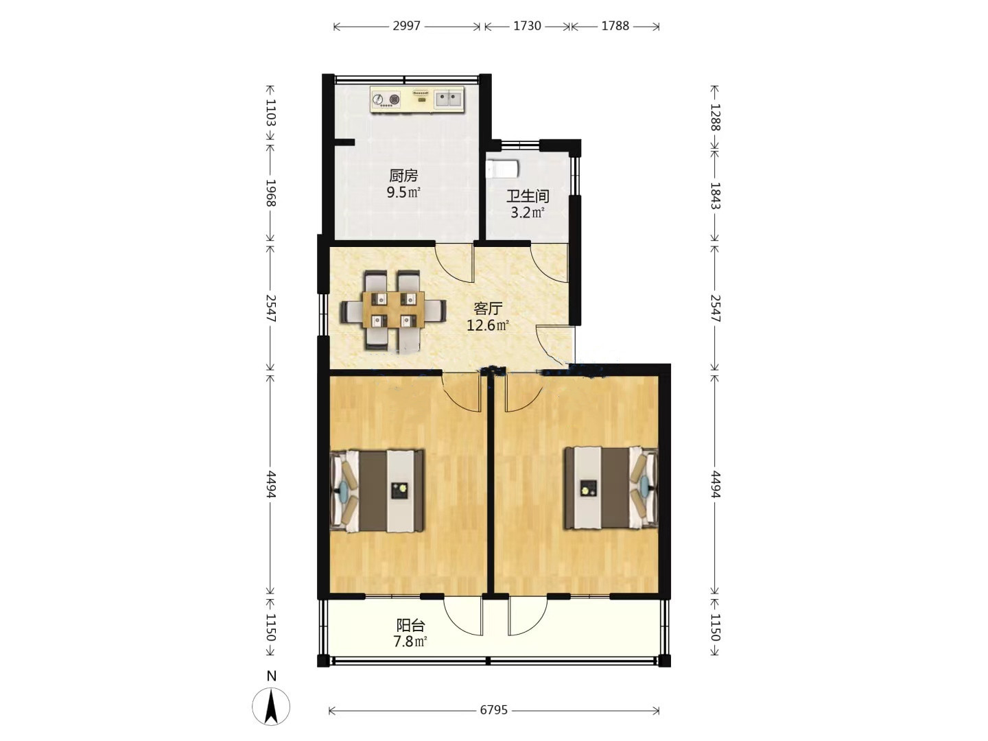 民政新村 2室1厅1卫 73.62m&sup2;
