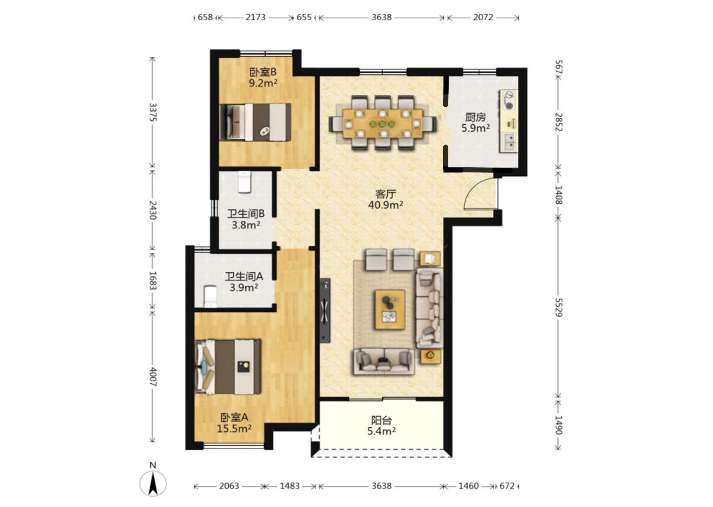 中海碧林湾 3室2厅1卫 109.00m&sup2;