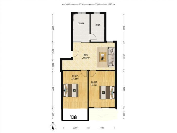 五山新苑 2室1厅1卫 80m&sup2;