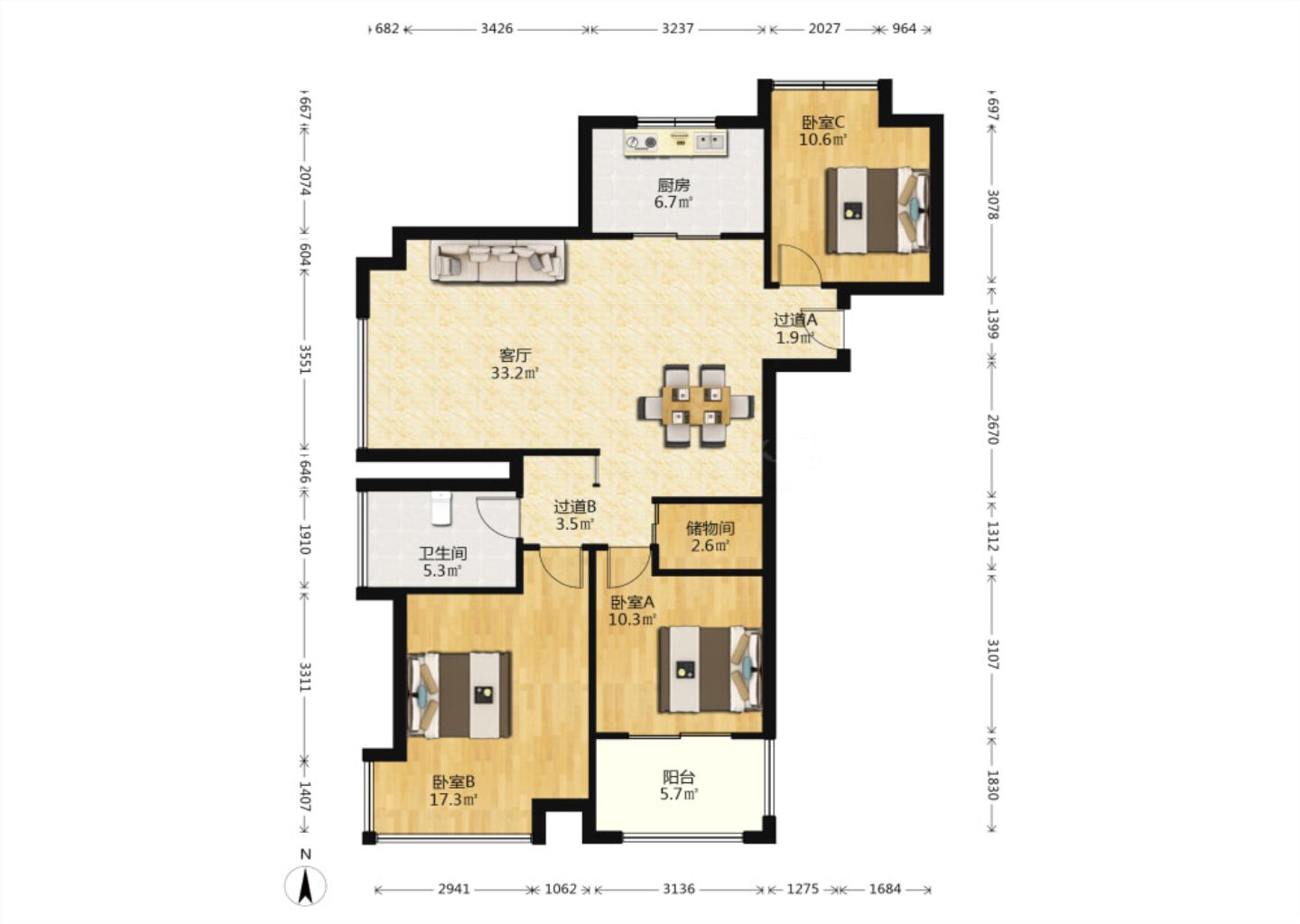 帝奥北城名郡 3室2厅1卫 117m&sup2;
