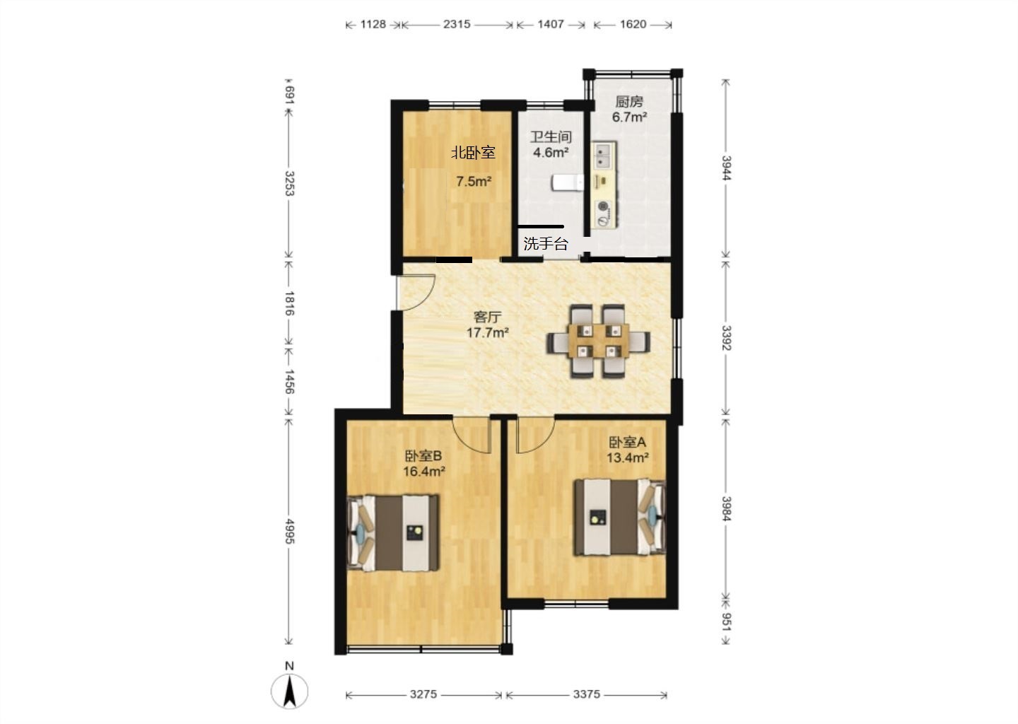 虹桥北村(崇川区) 3室1厅1卫 84.00m&sup2;