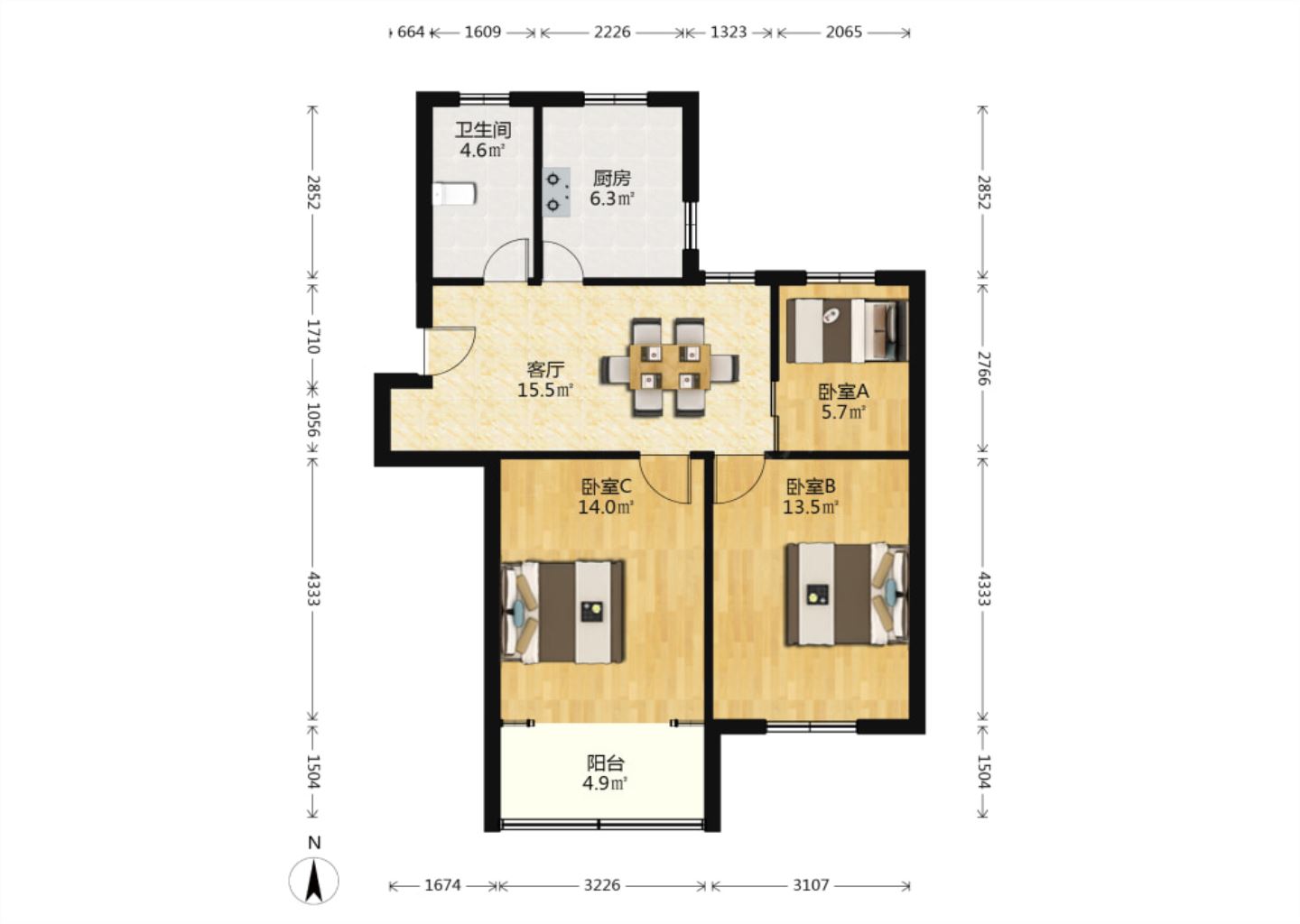 晨苑 3室1厅1卫 80.08m&sup2;