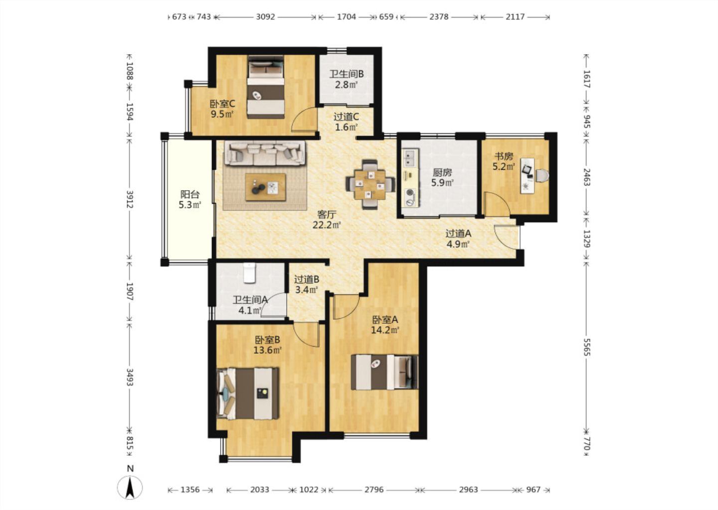 华强城 4室2厅2卫 117m&sup2;