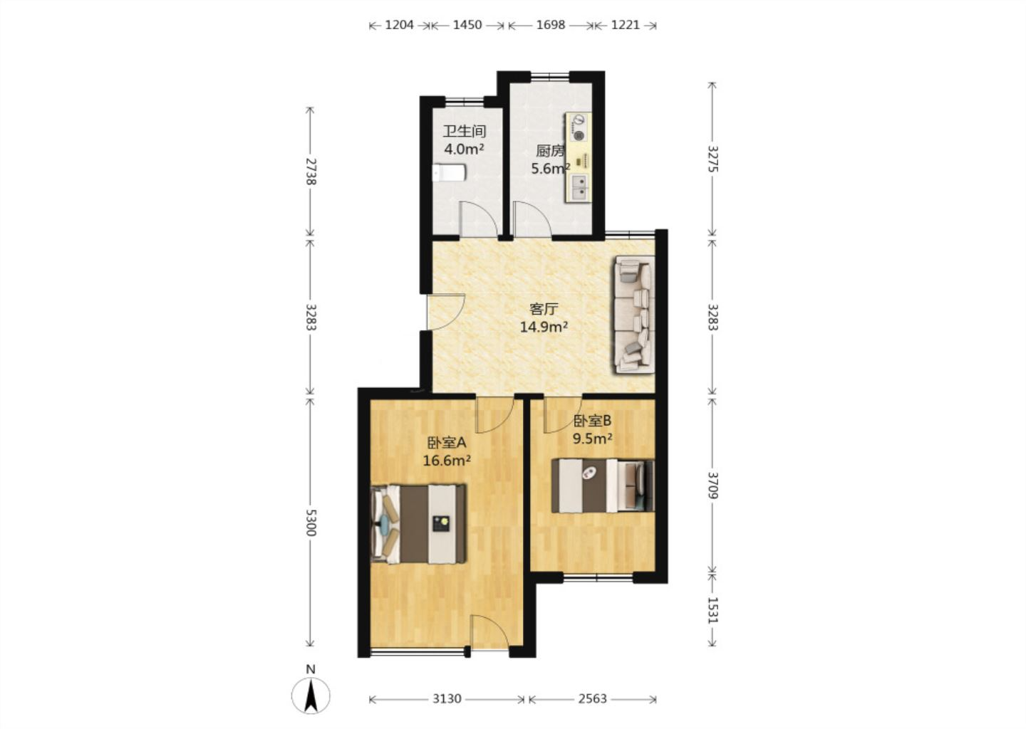 南川园新村 2室1厅1卫 66m&sup2;