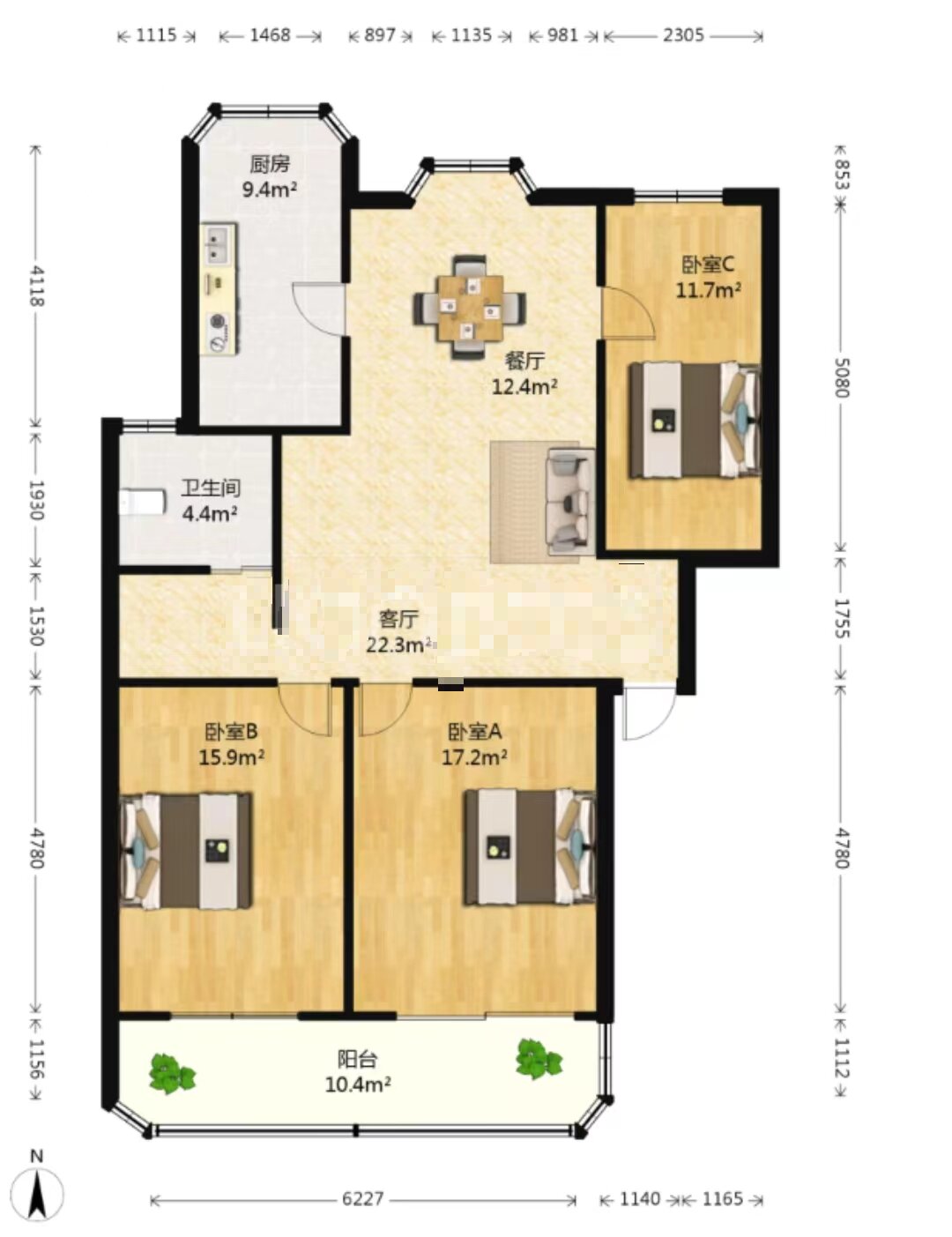 新佳园 3室2厅1卫 131m&sup2;