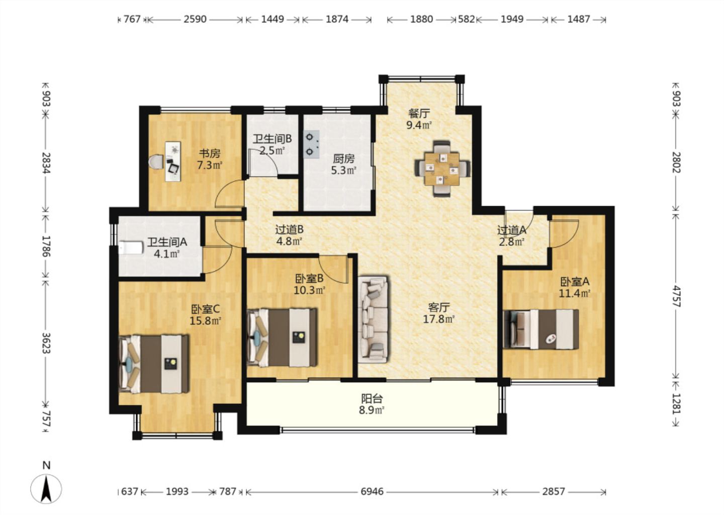 中南漫悦湾 4室2厅2卫 123m&sup2;