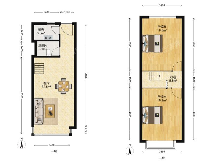 江海大厦 2室2厅1卫 60.00m&sup2;