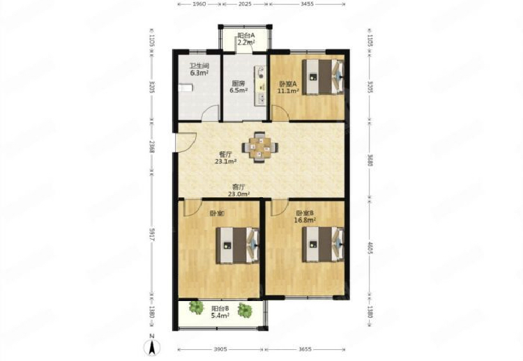 和谐汇景新苑 3室1厅1卫 112m&sup2;