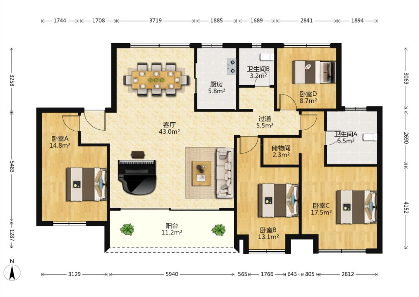 万科翡翠东第 4室2厅2卫 150m&sup2;