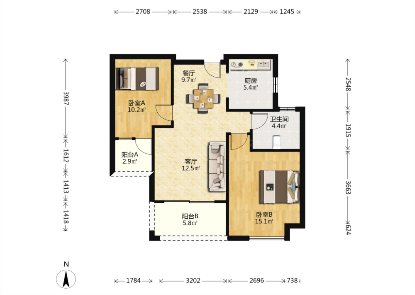 江景国际家园 2室2厅1卫 89m&sup2;