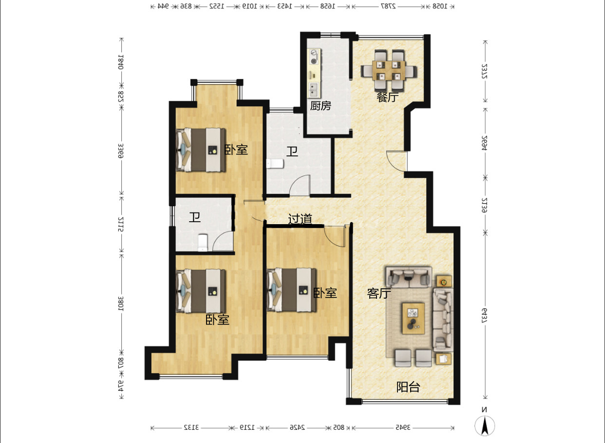 苏建学府雅居 3室2厅2卫 125m&sup2;