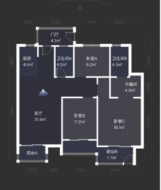 佳源都市 3室2厅2卫 136.00m&sup2;