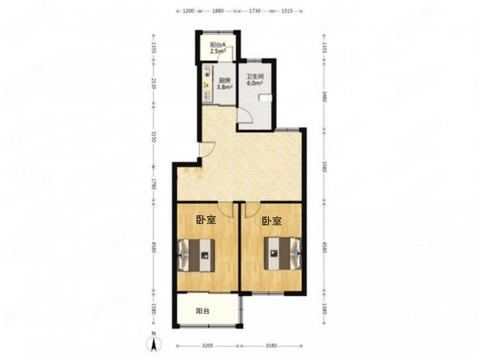 城山花园 2室1厅1卫 86m&sup2;