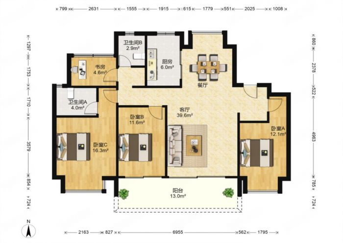 红星天铂 3室2厅2卫 134m&sup2;