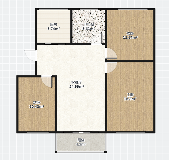 汇园 3室2厅1卫 91m&sup2;