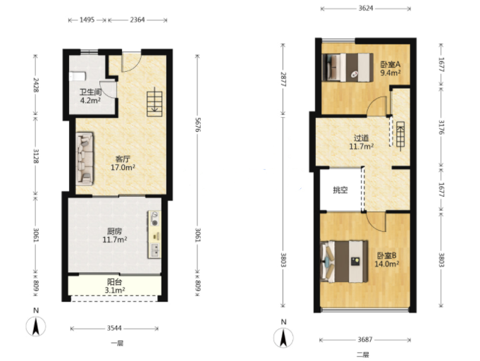 北城一品 2室1厅2卫 46.00m&sup2;