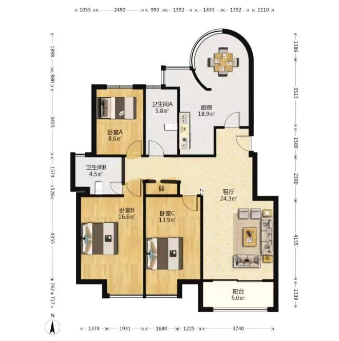 优山美地花园南区 3室2厅1卫 128m&sup2;