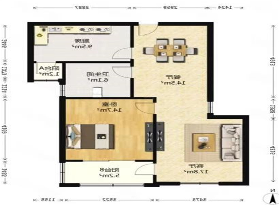 龙潭福里 2室1厅1卫 89m&sup2;