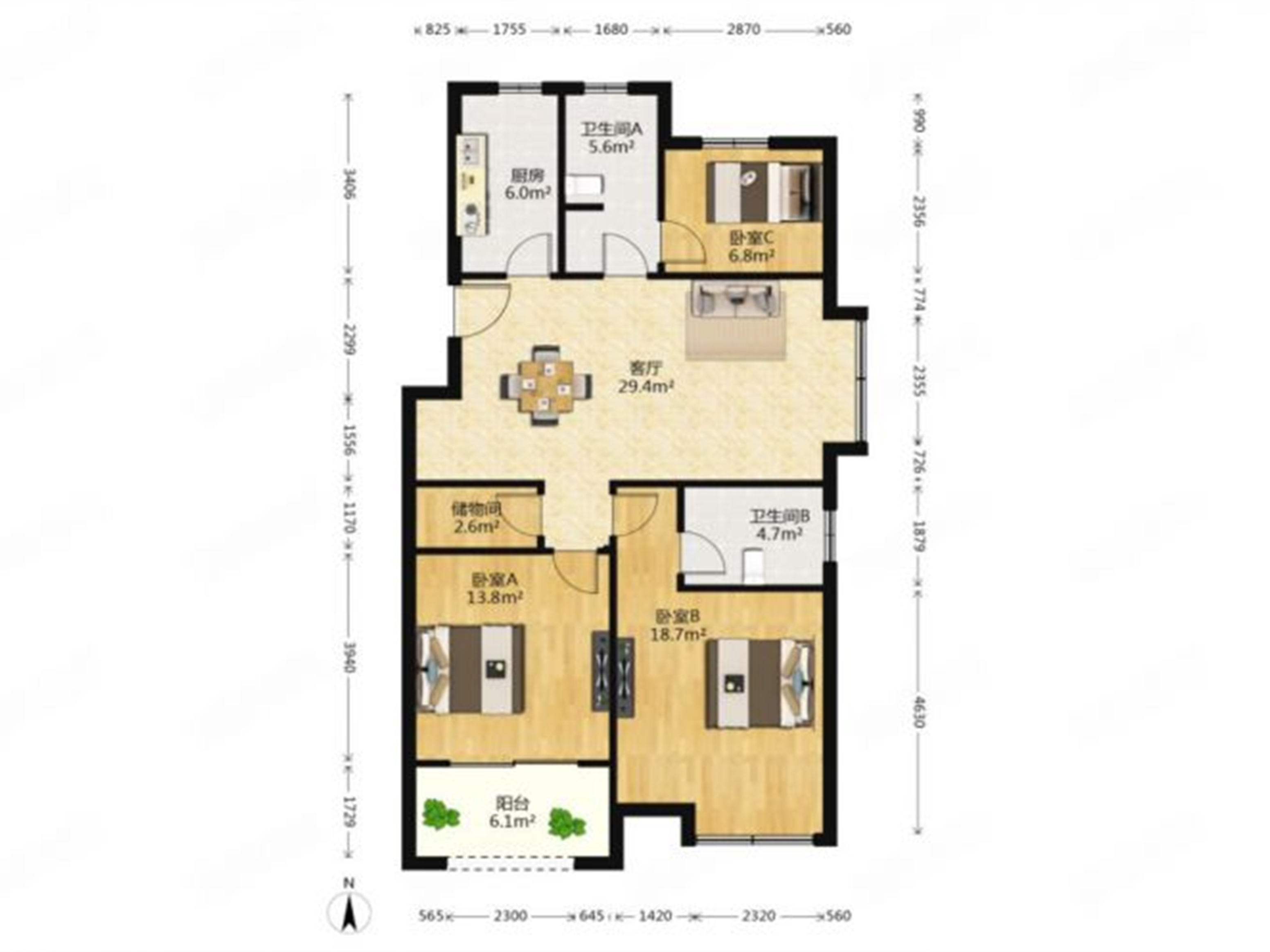 江景瑞园 3室2厅2卫 115m&sup2;