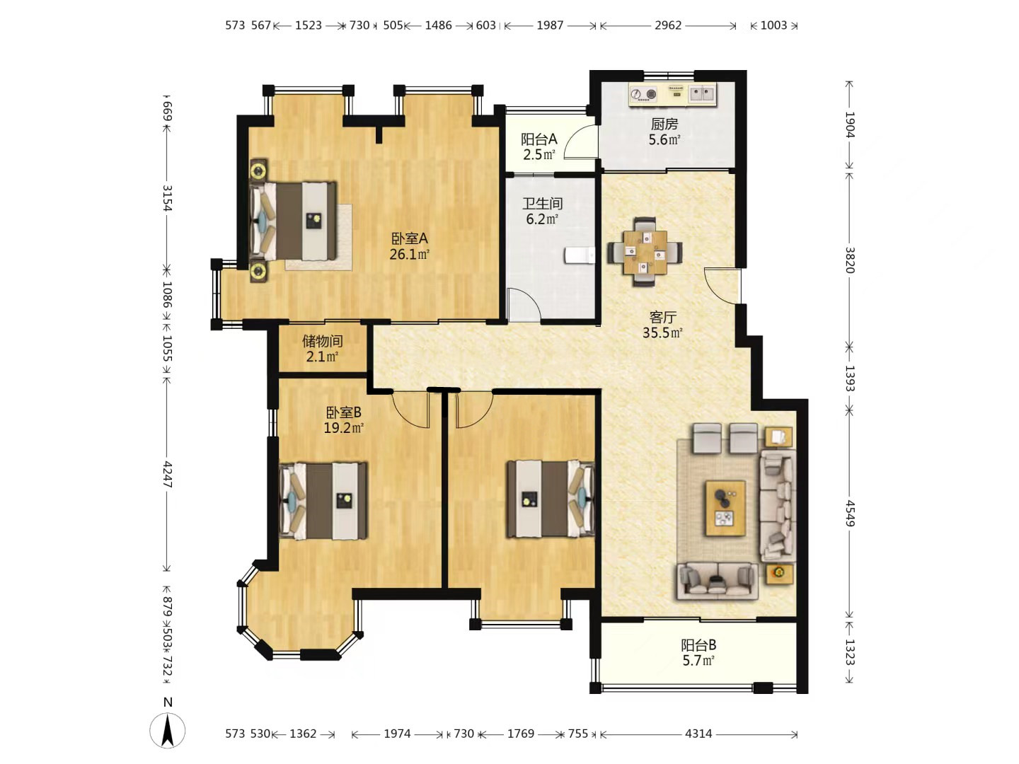鑫乾花园 4室2厅1卫 150.18m&sup2;