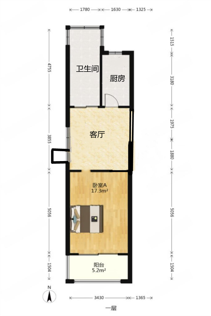 五山家园 1室1厅1卫 52m&sup2;