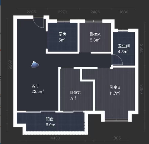 绿地江海图 3室2厅1卫 87m&sup2;