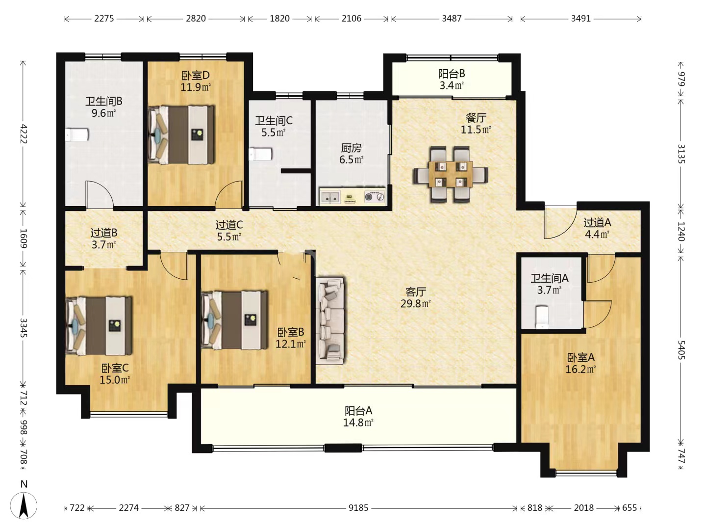 雅居乐鑫基中央公馆东区 4室2厅2卫 182.00m&sup2;