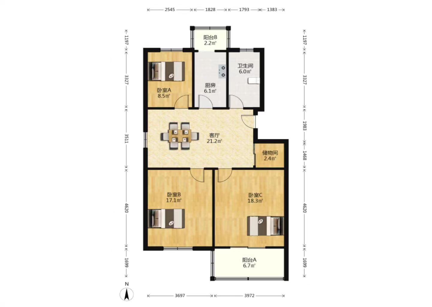 城山家园 3室1厅1卫 105.00m&sup2;