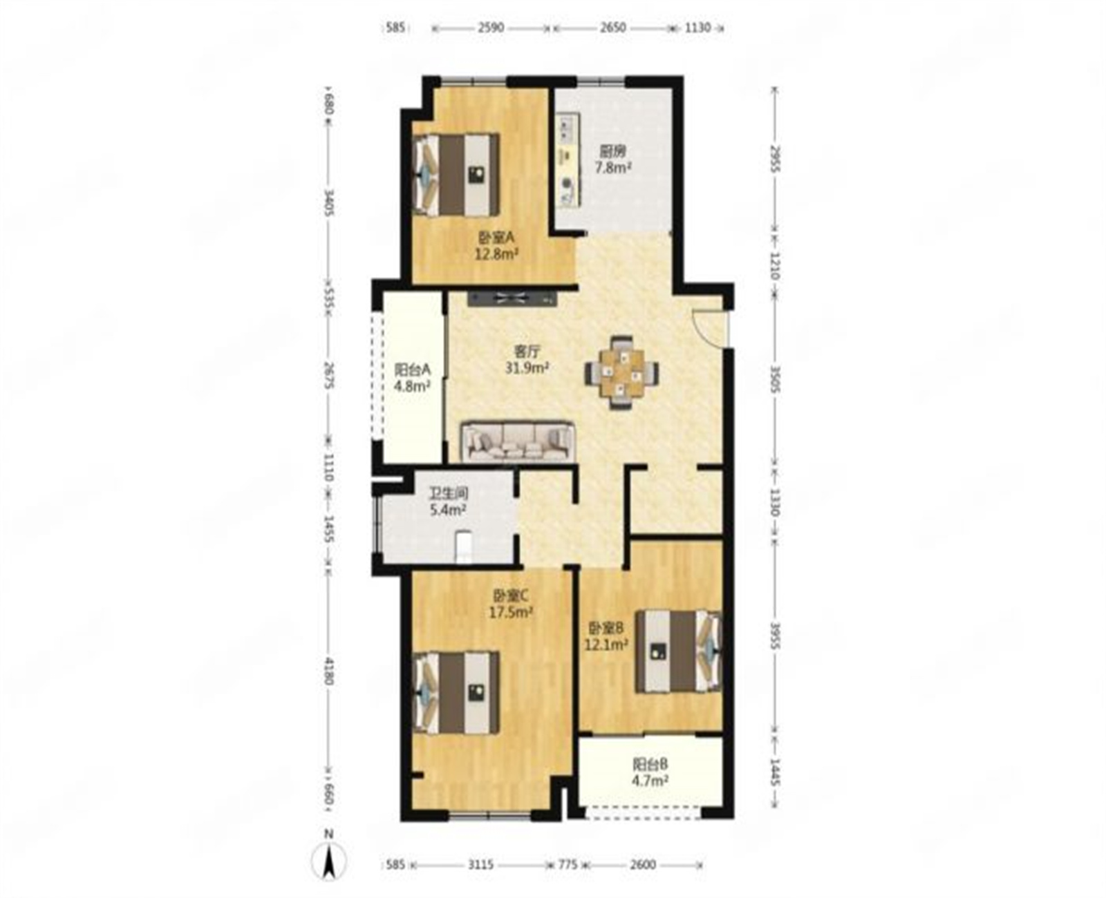 和融&bull;优山美地名邸 3室2厅1卫 129.00m&sup2;