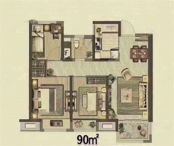 绿地新里城 3室2厅1卫 91.5m&sup2;