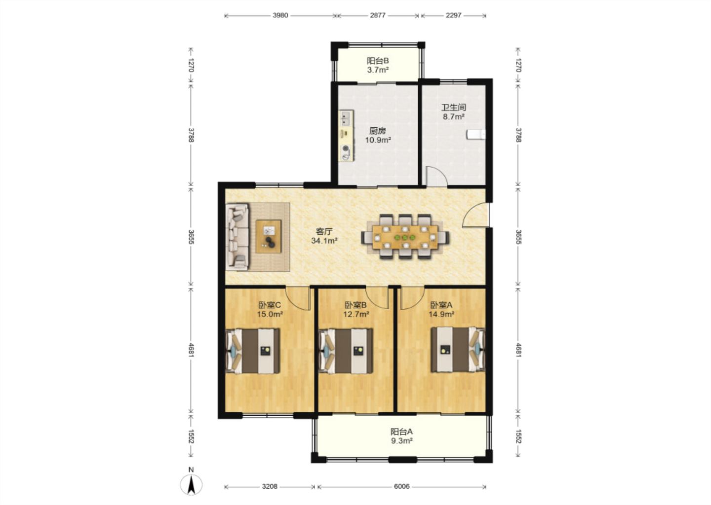 幸福新居 3室2厅2卫 134.13m&sup2;