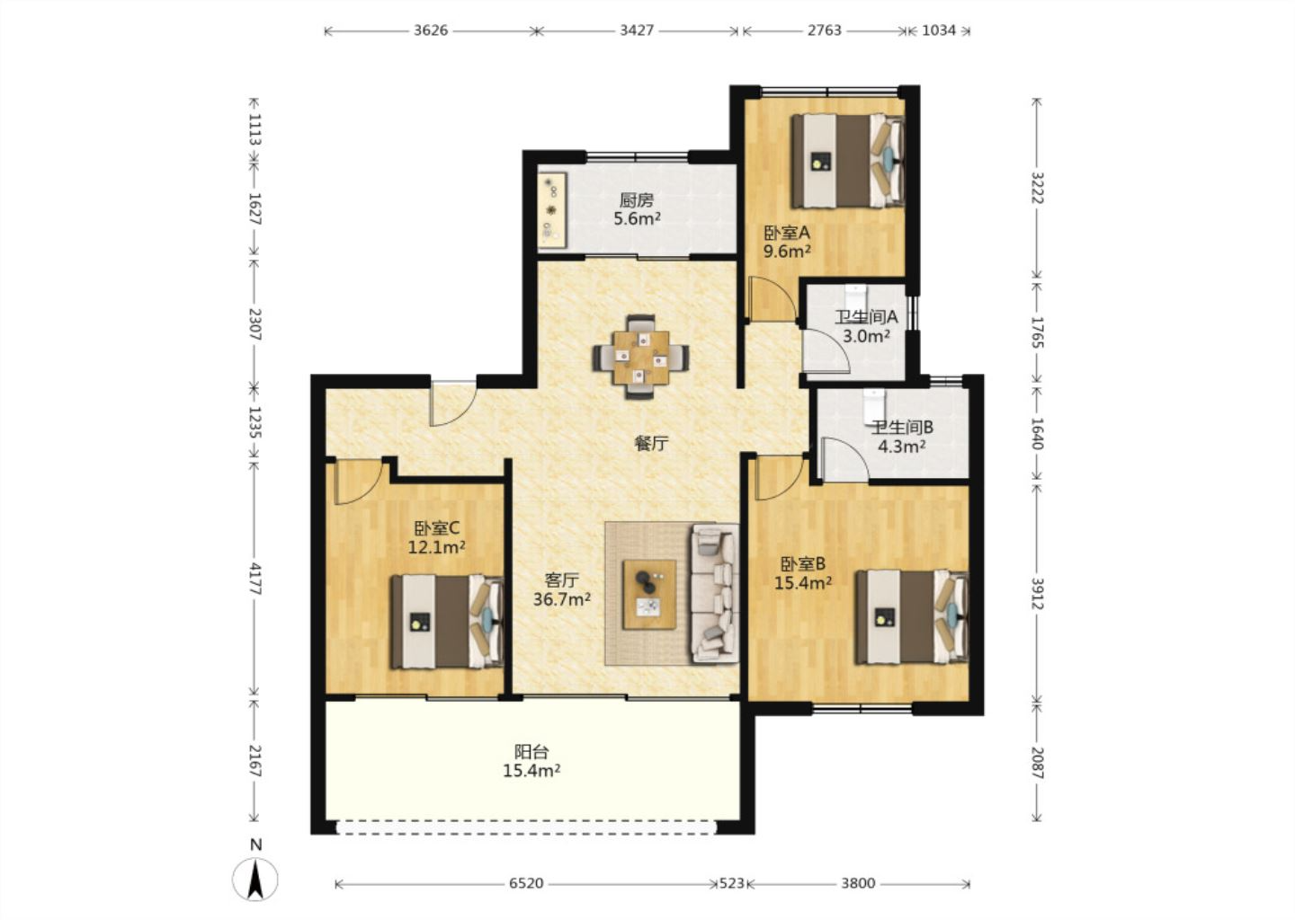远创东樾 3室2厅2卫 124m&sup2;