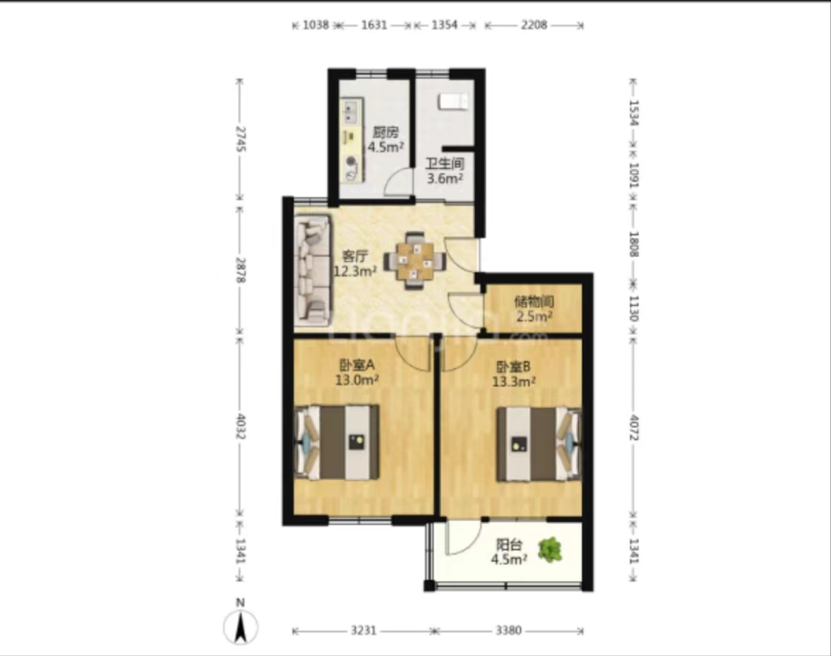 文峰花苑 2室1厅1卫 66m&sup2;