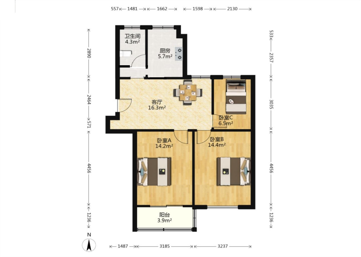曙光社区 3室1厅1卫 82.30m&sup2;
