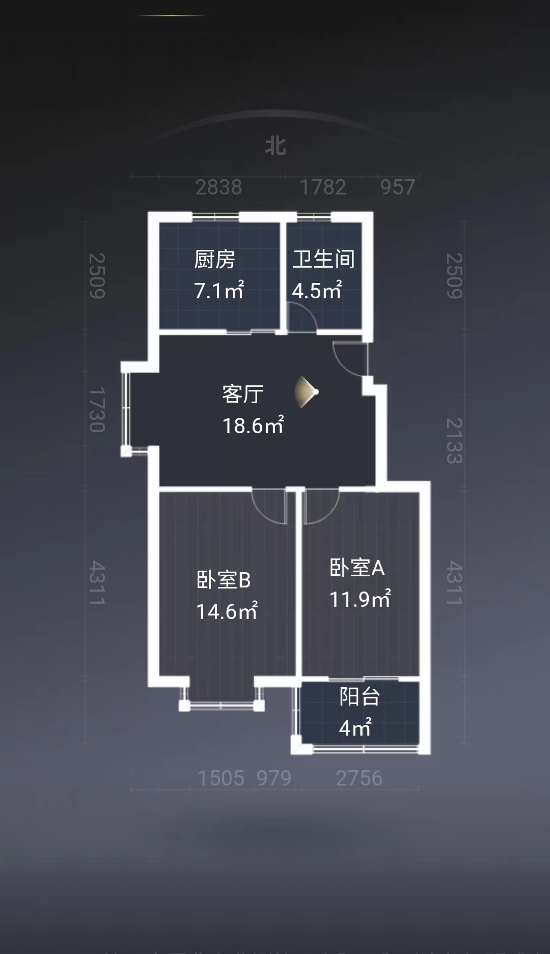 金霞东苑 2室2厅1卫 80m&sup2;